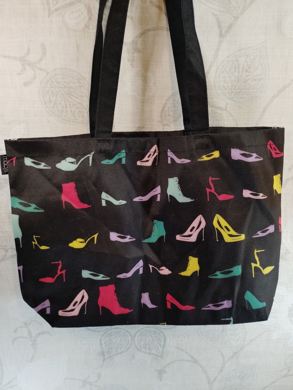 Macy's Black Shoe-Print Tote Bag